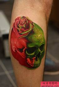 European 3D color skullRose tattoo pattern
