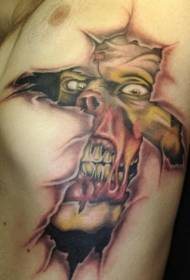 chest side color zombie tear tattoo pattern