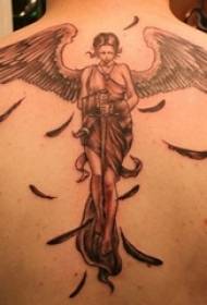 boys back black gray sketch point thorn trick creative angel wings tattoo picture