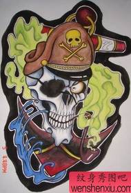 skull Tattoo Pattern: Alternative Classic Pirate Taro Tattoo Pattern