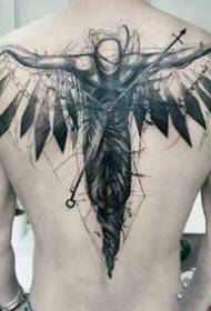 带双羽翼的一组黑灰天使纹身图案
