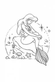 black line creative personality beautiful mermaid tattoo manuscript