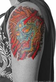 angular Japanese demon tattoo pattern