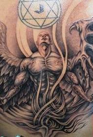 πίσω ένα μακρύ αγγέλου μοτίβο τατουάζ με τον άγγελο φύλακας του δαίμονα