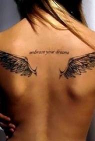 fekete-fehér személyiség egyszerű vonal angyal szárnyak tetoválás minta