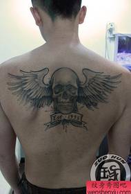 male back classic black and white skull with wings tattoo pattern