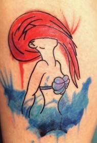 腿部彩色艾莉尔美人鱼纹身图案