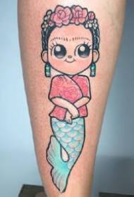Very cute set of small color cartoon Q version mermaid tattoo pattern