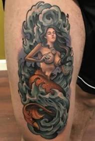 vakomana matako Kugadzira yakanyorwa yemari mermaid tattoo pikicha pane yakavezwa mvuracolor sketch
