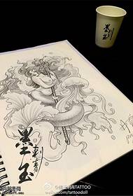 black gray sketch mermaid tattoo line art Pattern