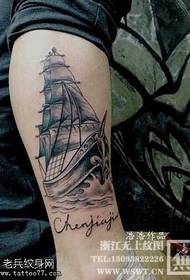 black gray ship tattoo pattern 153931 - James Dean portrait tattoo on the thigh