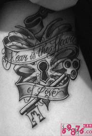 key and lock black and white tattoo