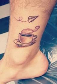 boys calf on black gray point thorn geometric line paper plane and tea cup tattoo pictures