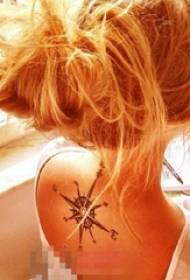 girls behind the neck black line sketch creative retro compass tattoo picture