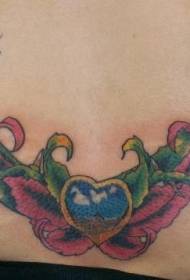 flying little angel and blue heart-shaped tattoo pattern