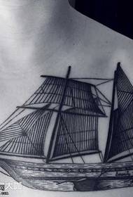 Chest Black Grey Boat Tattoo Pattern