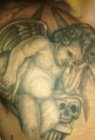 sad angel with skull tattoo pattern