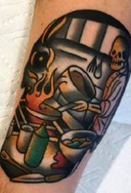 Creative skull tattoo - foreign tattoo Artist Sam Kane's colorful skull creative tattoo pattern