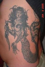 evil mermaid with knife tattoo pattern