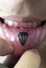 boys lips inside black geometric simple line diamond tattoo picture