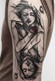 echte zwart-witte tattoo-illustraties gecombineerd met abstractie