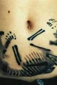 model de tatuaj cu raze X abdomen uman, schelet negru