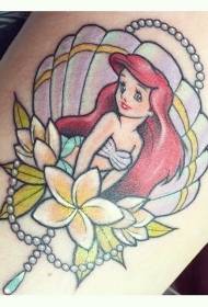 old school color cartoon like mermaid flower and shell tattoo pattern