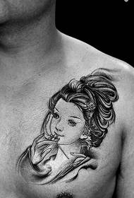 traditional black gray portrait tattoo figure