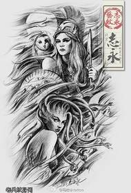 Fermoso patrón de tatuaje de Athena Medusa