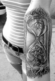 девојки рака на црна скица креативни гранки слики од тетоважа на песочен часовник