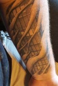 Ruoko rwemukomana pane yakasviba grey sketch yekugadzira yakaputsika inotonga tattoo mufananidzo