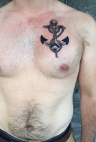 berniukų krūtinė juodas pilkas taškas erškėčių abstrakti linija inkaro tatuiruotė Paveikslėlis