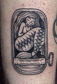 可爱的黑色点刺美人鱼纹身图案