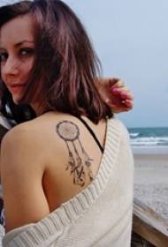 girls shoulder black geometric line dream catcher tattoo picture