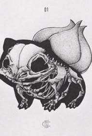 Black Sketch Personality Anime Cartoon Pokemon Miao Frog Seed Bone Tattoo Manuskript