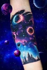 a set of dazzling colored starry planet universe related tattoo artwork works