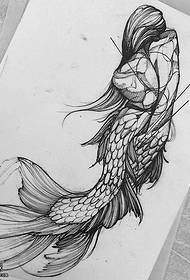 manuscript line mermaid tattoo pattern