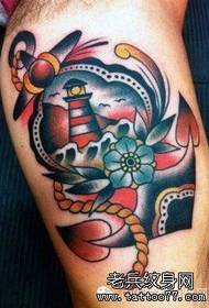 a set of creative color lighthouse tattoo works