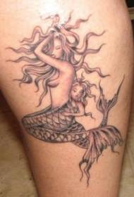 mapangidwe awiri akuda a mermaid akuda 153203 - Thigh Acoustic ndi Mermaid Black Tattoo
