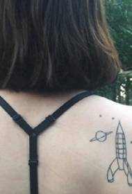 girls on the shoulders of black geometric simple lines planet and rocket tattoo pictures