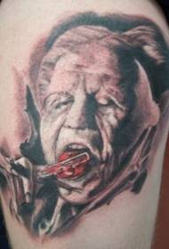 scary black gray monster portrait cut tongue tattoo pattern