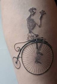 girls gray thigh on the thigh Geometric simple lines 自行车 and bicycle tattoo pictures