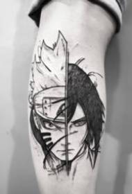 Anime animacinio filmo veikėjo juodos pilkos spalvos tatuiruotės eskizas