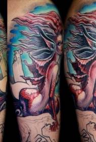 Color Cartoon Fantasy Mermaid Tattoo Pattern