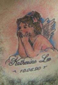 Գունավոր փոքրիկ Angel Cloud Letter Tattoo Model