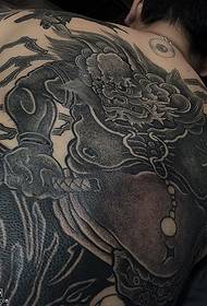 black gray totem tattoo pattern on the back