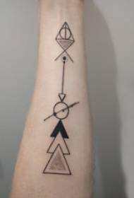 girls arm on black prick geometric lines creative triangle tattoo pictures