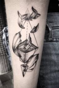 flicka arm på svart grå punkt törna enkel linje stereo geometri tatuering bild