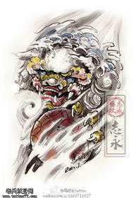 Padrão de manuscrito de tatuagem de leão Tang
