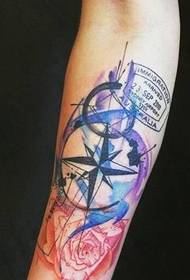 pretty color splash ink compass tattoo 154476-Little Fresh Series Rainbow Tattoo Patterns